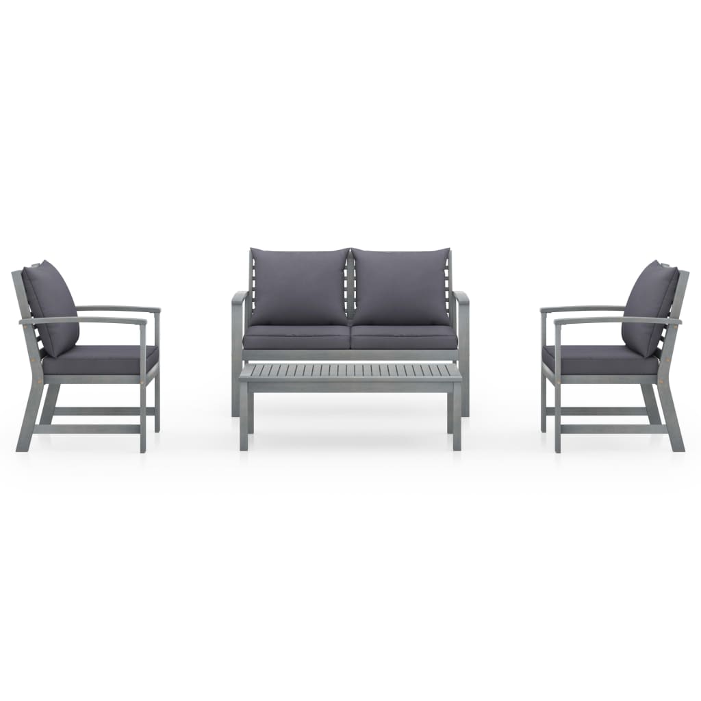 4 Pcs conj. lounge jardim c/ almofadões madeira acácia maciça