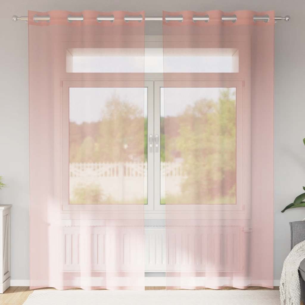 Cortinas de voile com ilhós 2 pcs rosa 140x225 cm