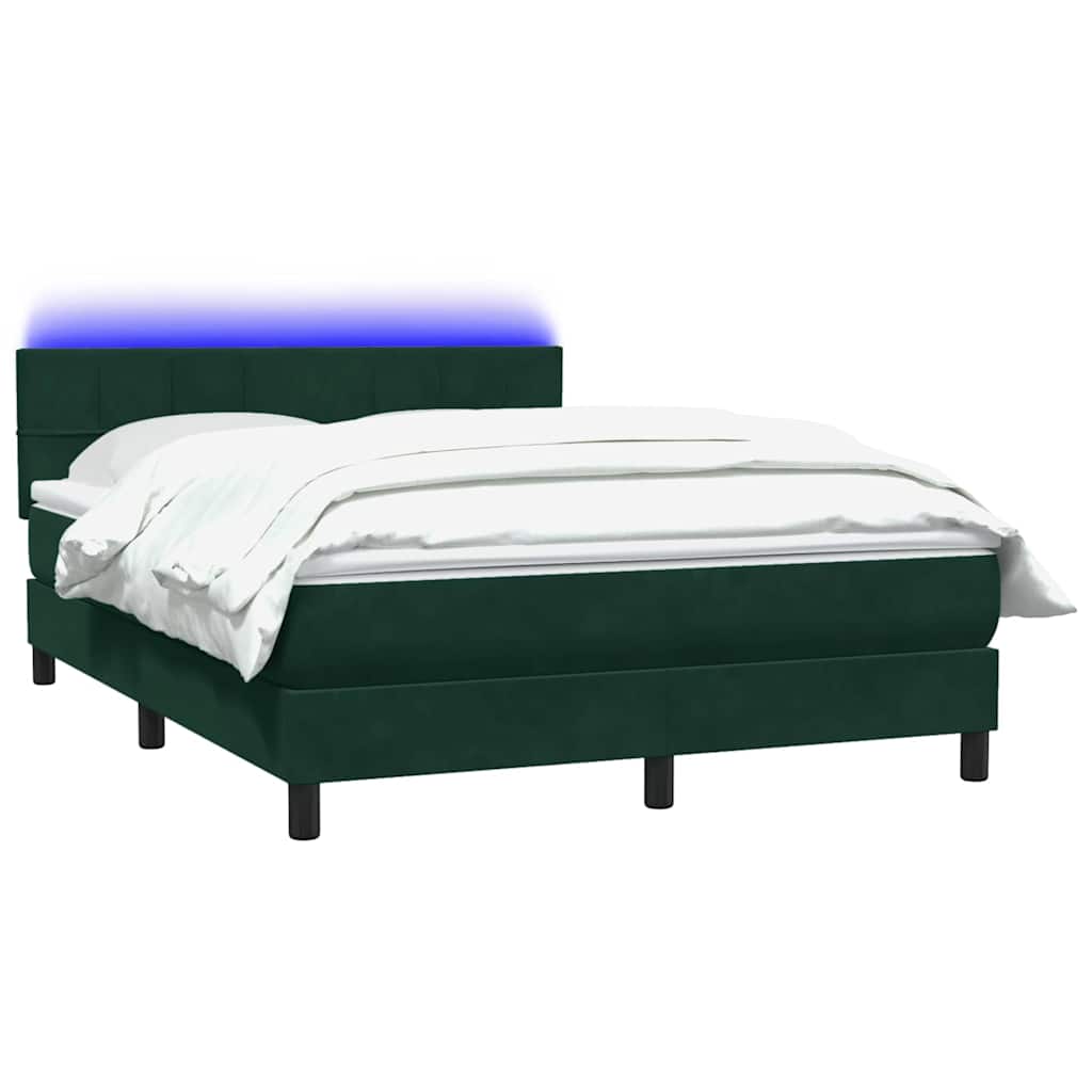 Cama box spring c/ colchão e LED 160x220 cm veludo verde-escuro