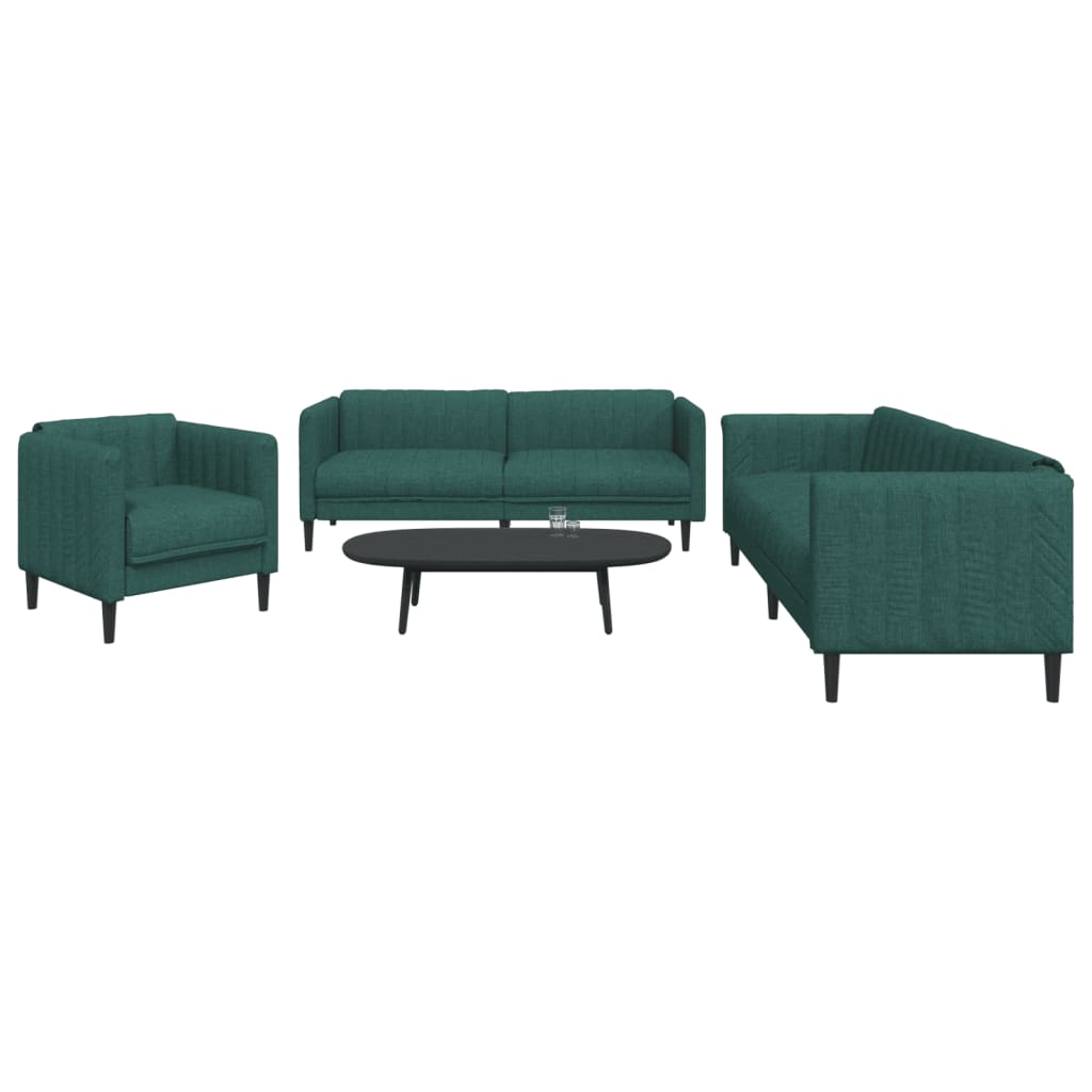 3 Pcs conjunto de sofás tecido verde-escuro