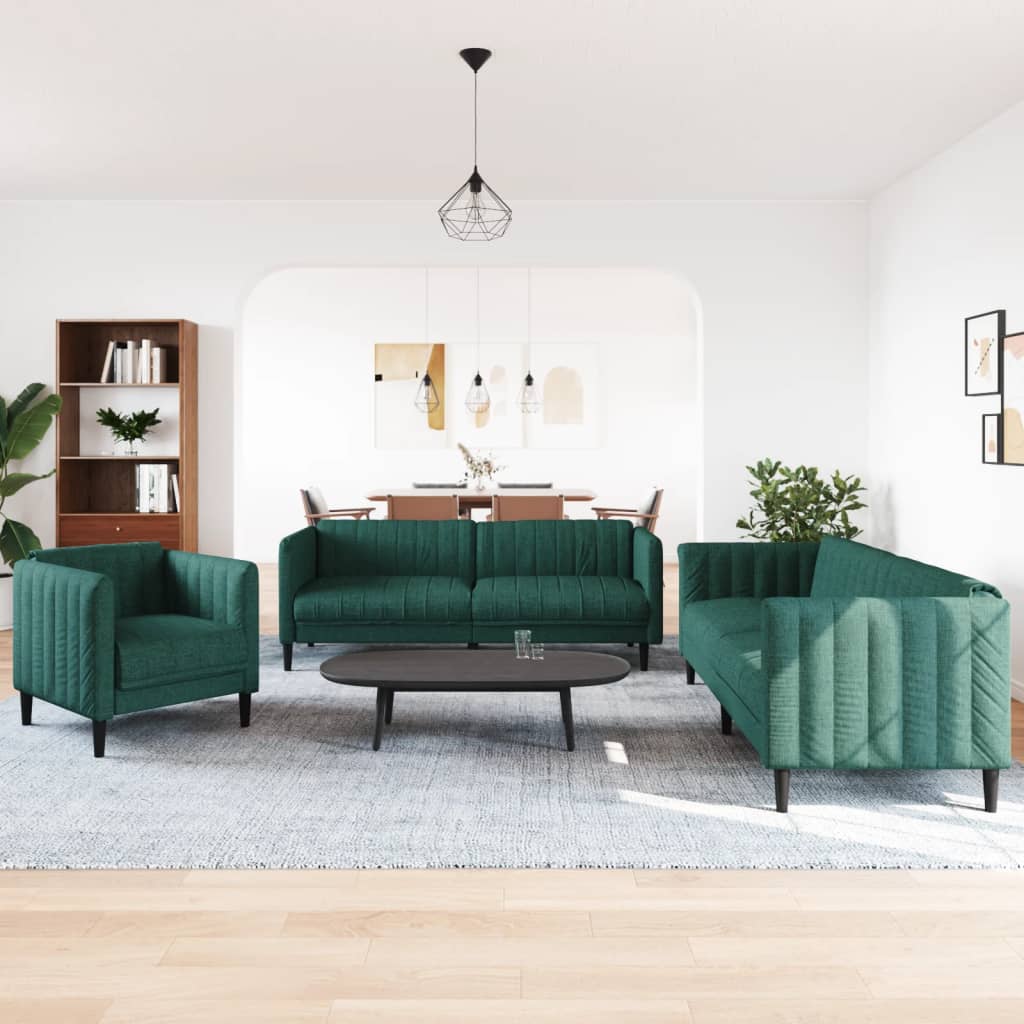 3 Pcs conjunto de sofás tecido verde-escuro