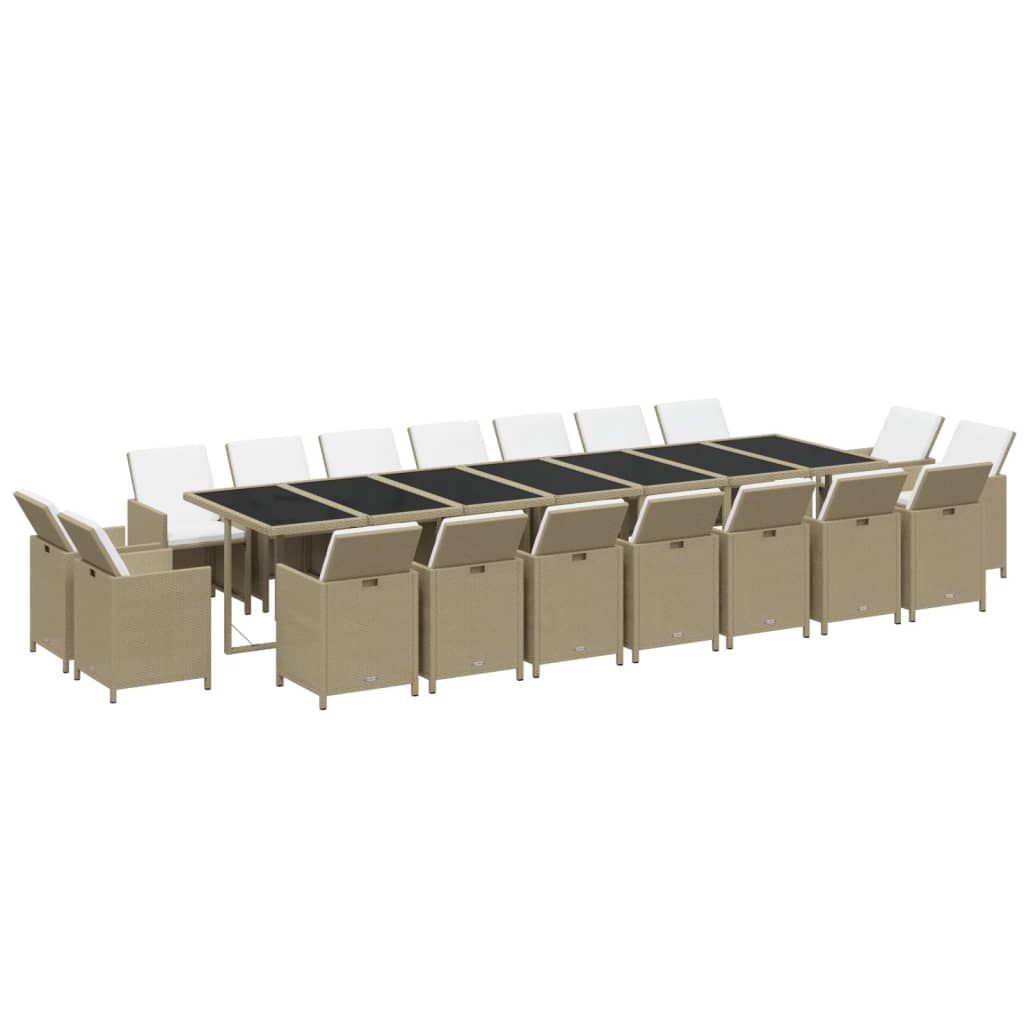 19 Pcs conjunto jantar p/ jardim c/ almofadões vime PE bege