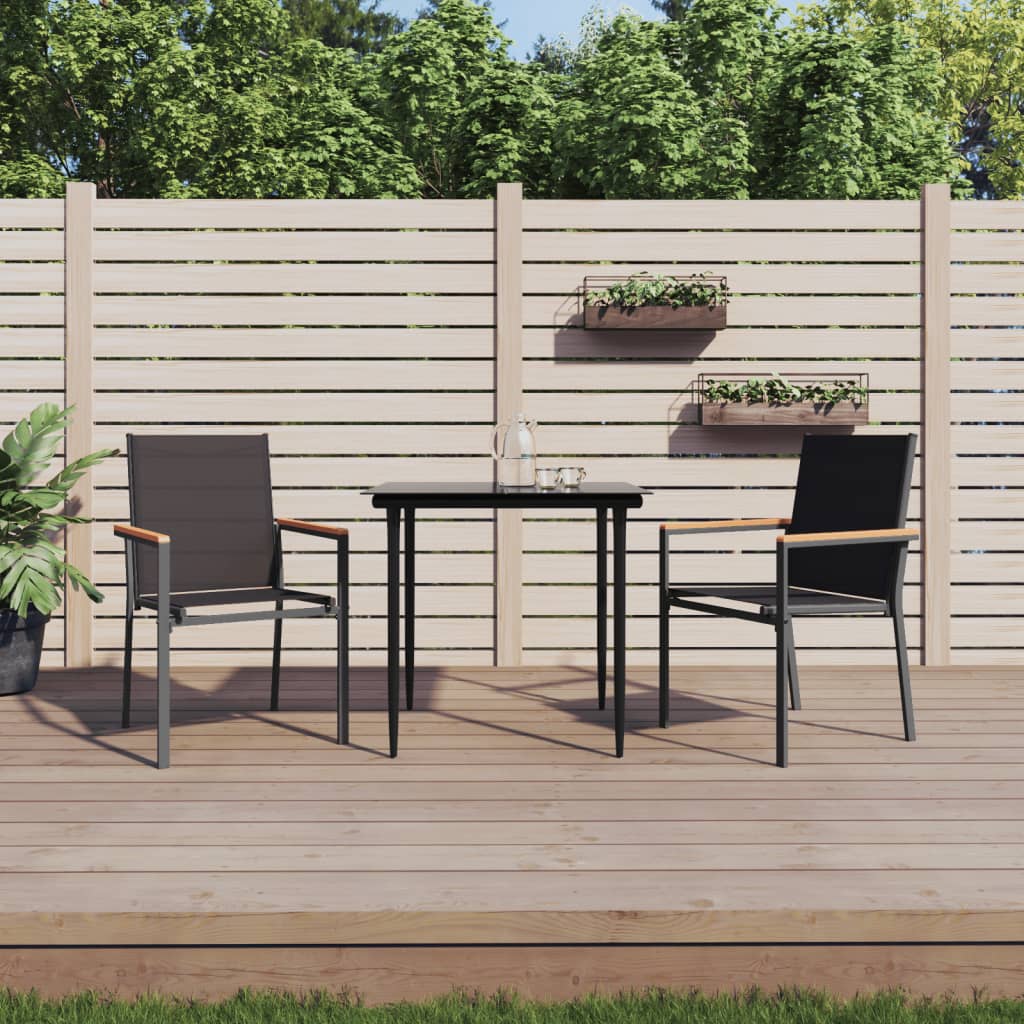 3 Pcs conjunto de jantar para jardim textilene e aço preto