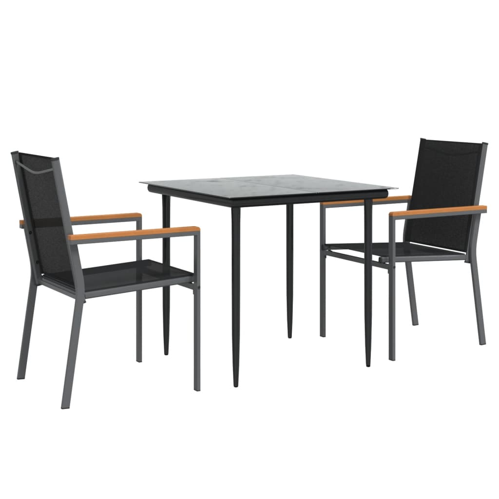 3 Pcs conjunto de jantar para jardim textilene e aço preto