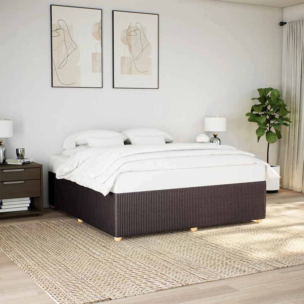 Estrutura de cama sem colchão 200x200 cm tecido castanho-escuro