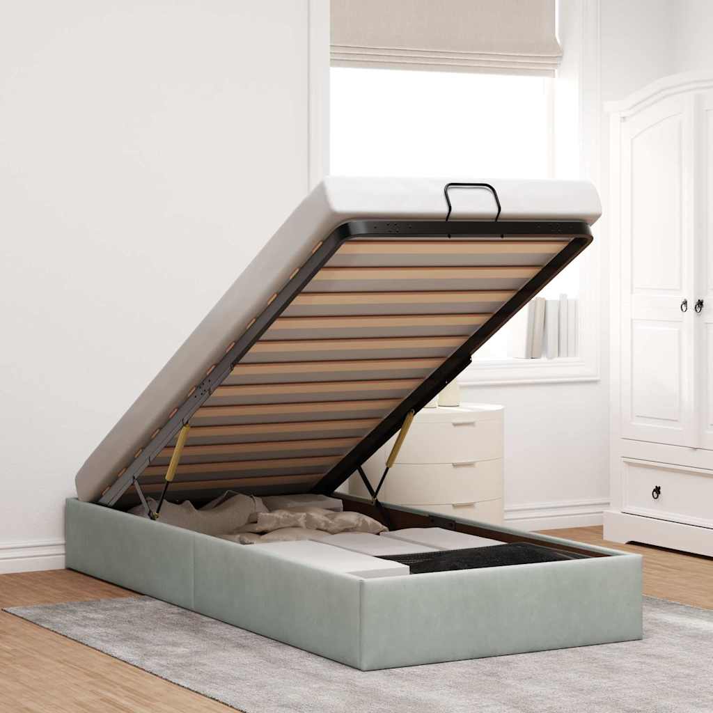 Ottoman bed frame no colchão cinzento claro 100x200 cm veludo
