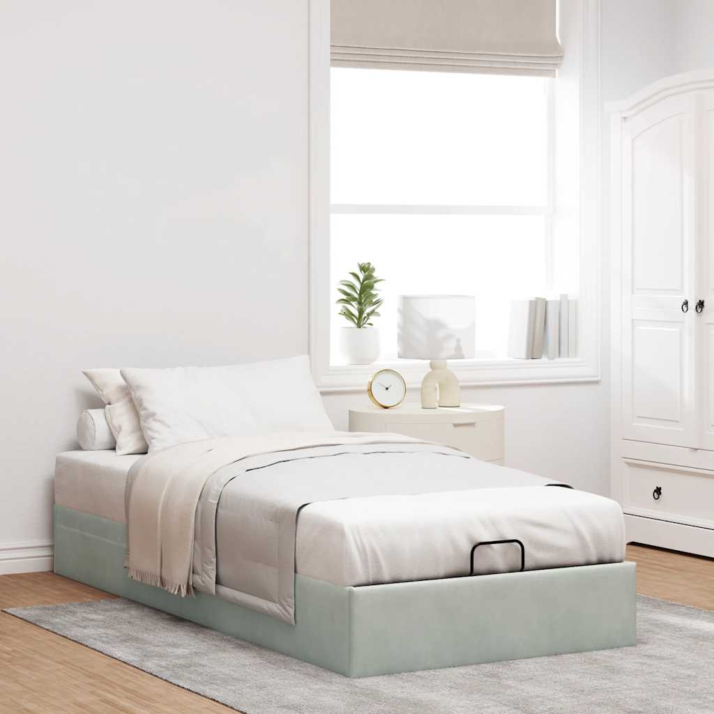 Ottoman bed frame no colchão cinzento claro 100x200 cm veludo