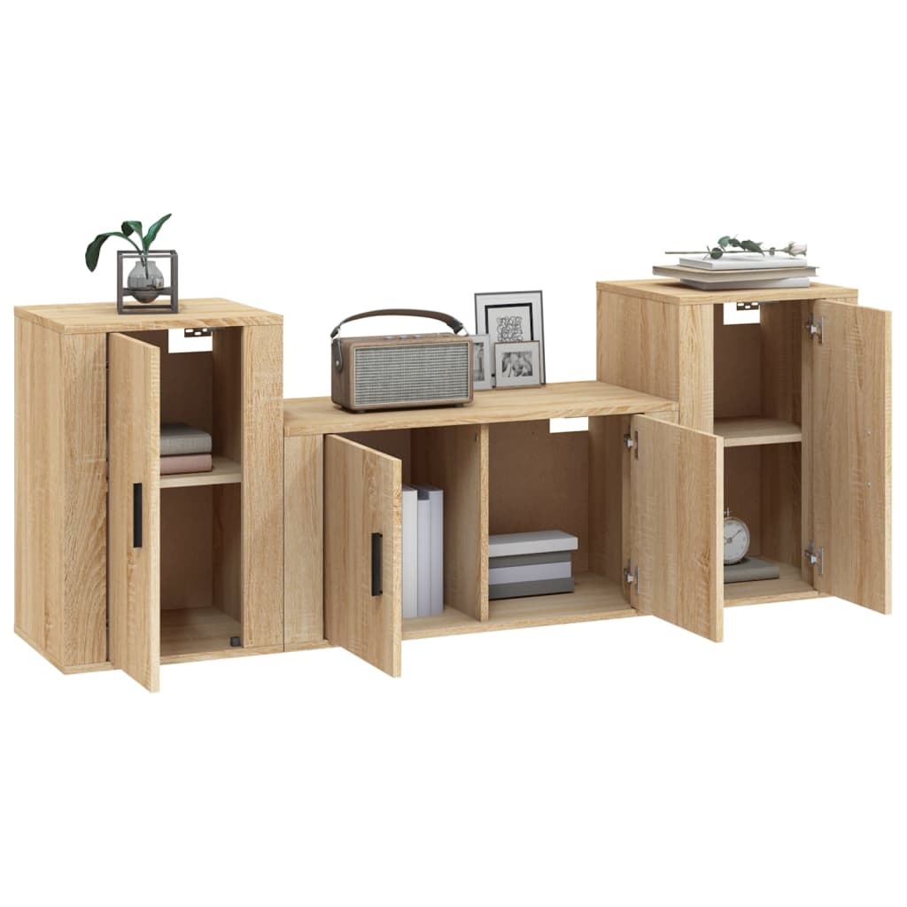 Conjunto móveis de TV 3 pcs madeira processada carvalho sonoma