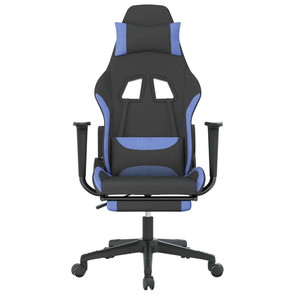 Cadeira de gaming com apoio para os pés tecido preto e azul