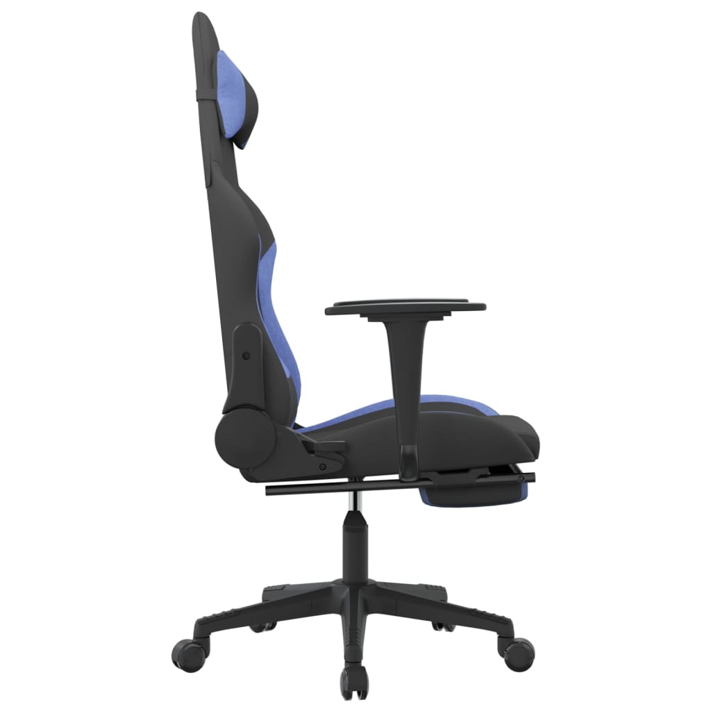 Cadeira de gaming com apoio para os pés tecido preto e azul