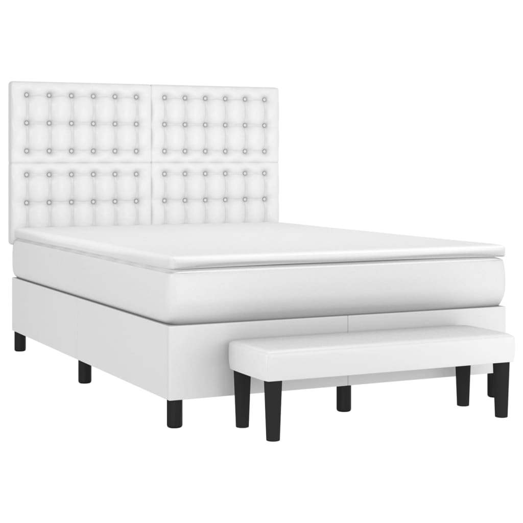 Cama com molas/colchão 140x190 cm couro artificial branco