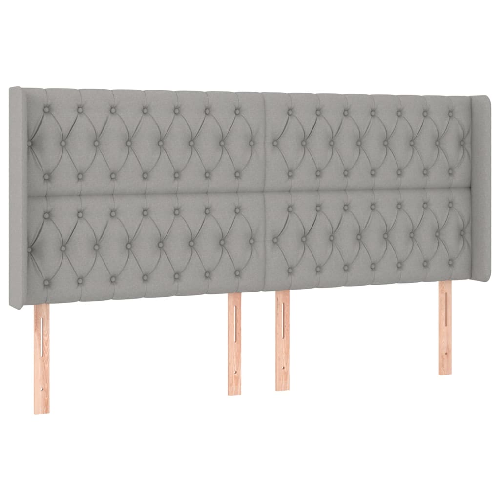 Cabeceira cama c/ luzes LED tecido 203x16x118/128cm cinza-claro