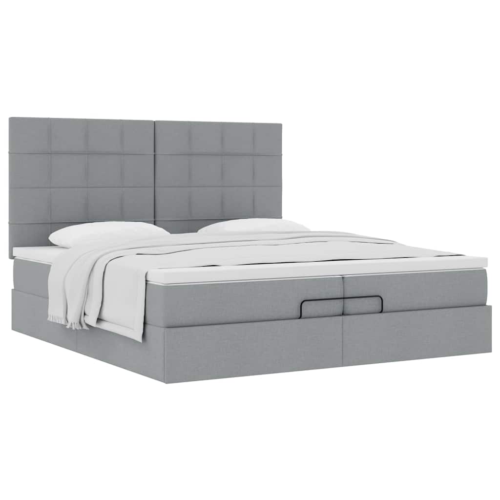 Estrutura de cama otomana com colchões tecido cinzento claro
