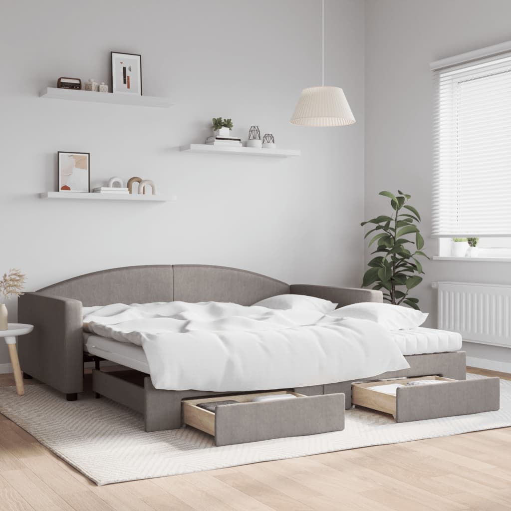 Sofá-cama c/ gavetão/gavetas 100x200cm tecido cinza-acastanhado