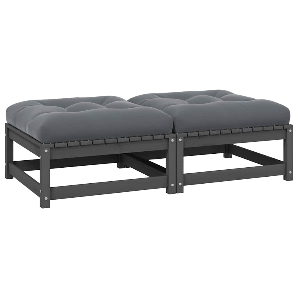 Apoio de pés jardim c/ almofadões 2 pcs pinho maciço cinzento