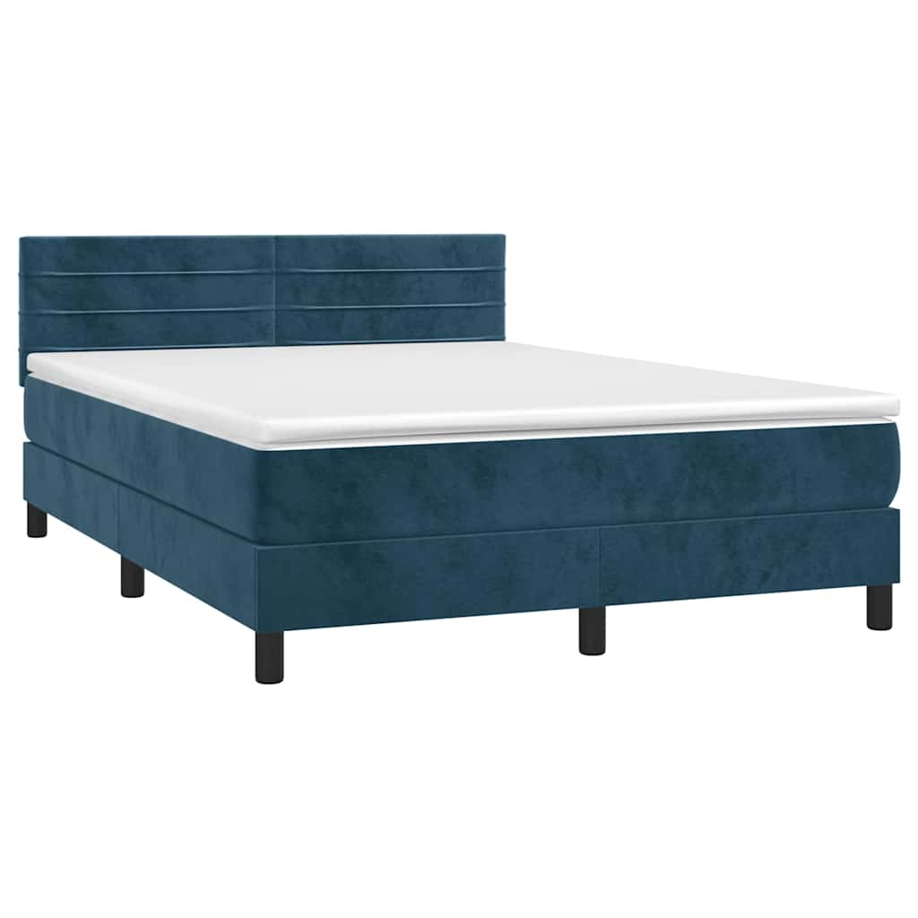 Cama com molas/colchão 140x200 cm veludo azul-escuro