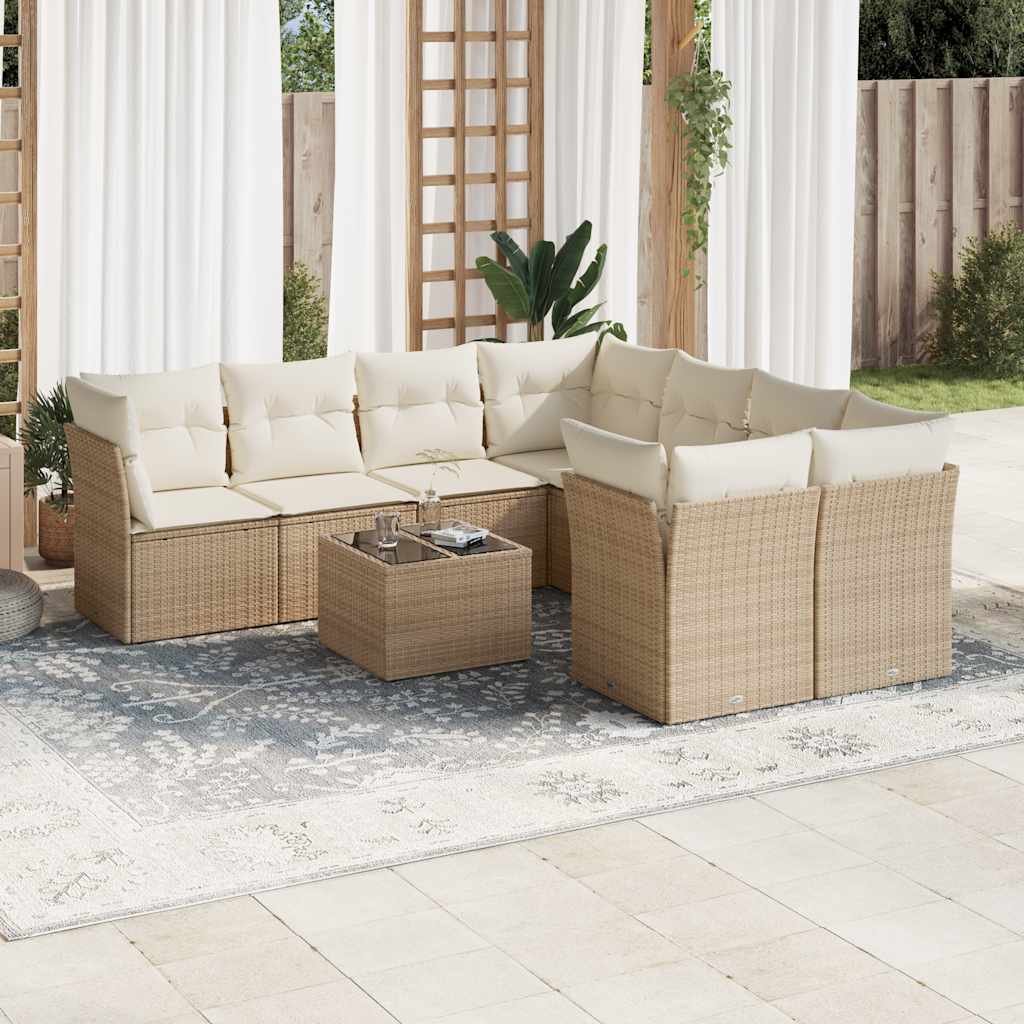 9 Pcs conjunto de sofás p/ jardim com almofadões vime PE bege