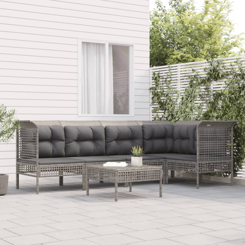 6 Pcs conjunto lounge de jardim c/ almofadões vime PE cinzento