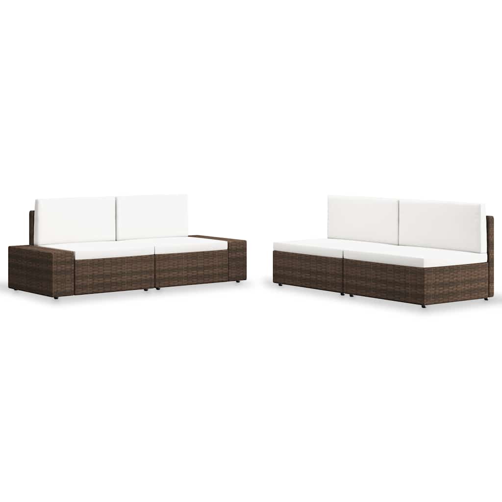 4 Pcs conjunto lounge para jardim vime PE castanho