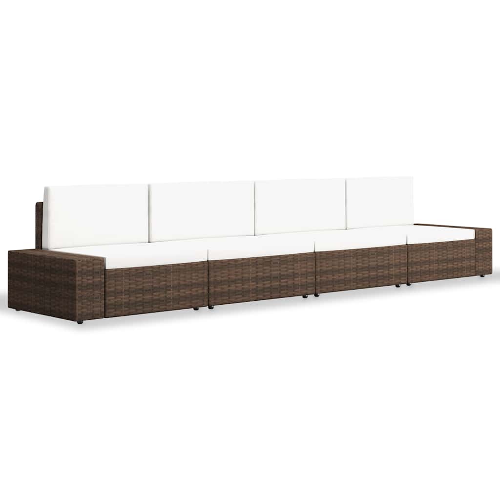 4 Pcs conjunto lounge para jardim vime PE castanho