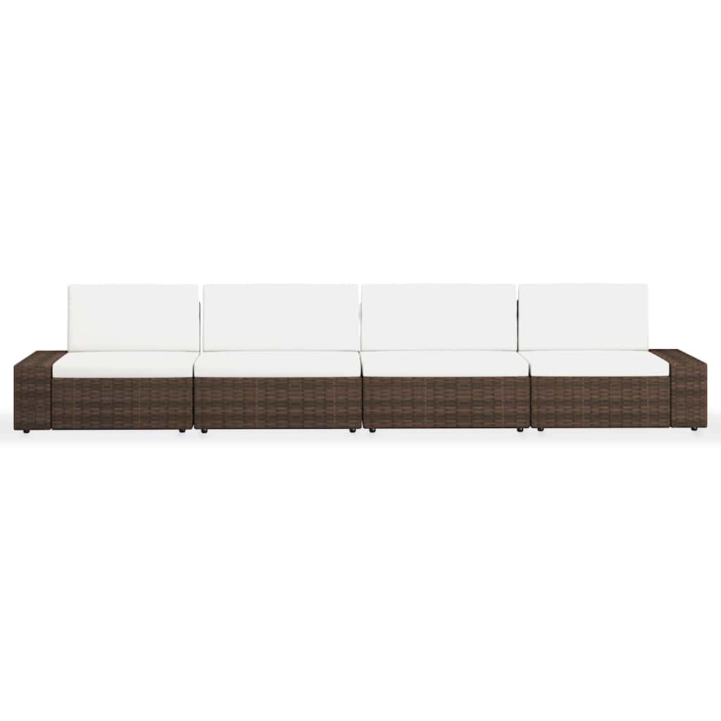 4 Pcs conjunto lounge para jardim vime PE castanho