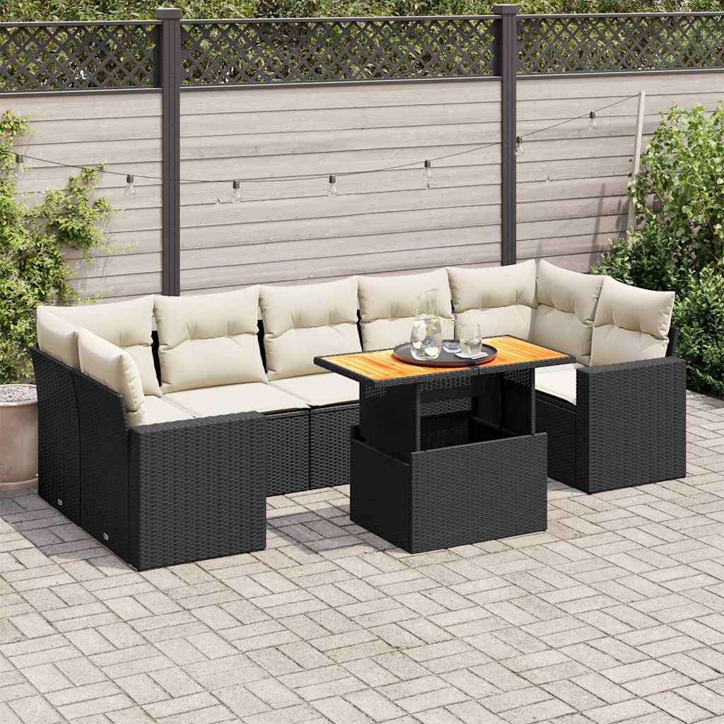 8 Pcs conjunto sofás de jardim com almofadões vime PE preto