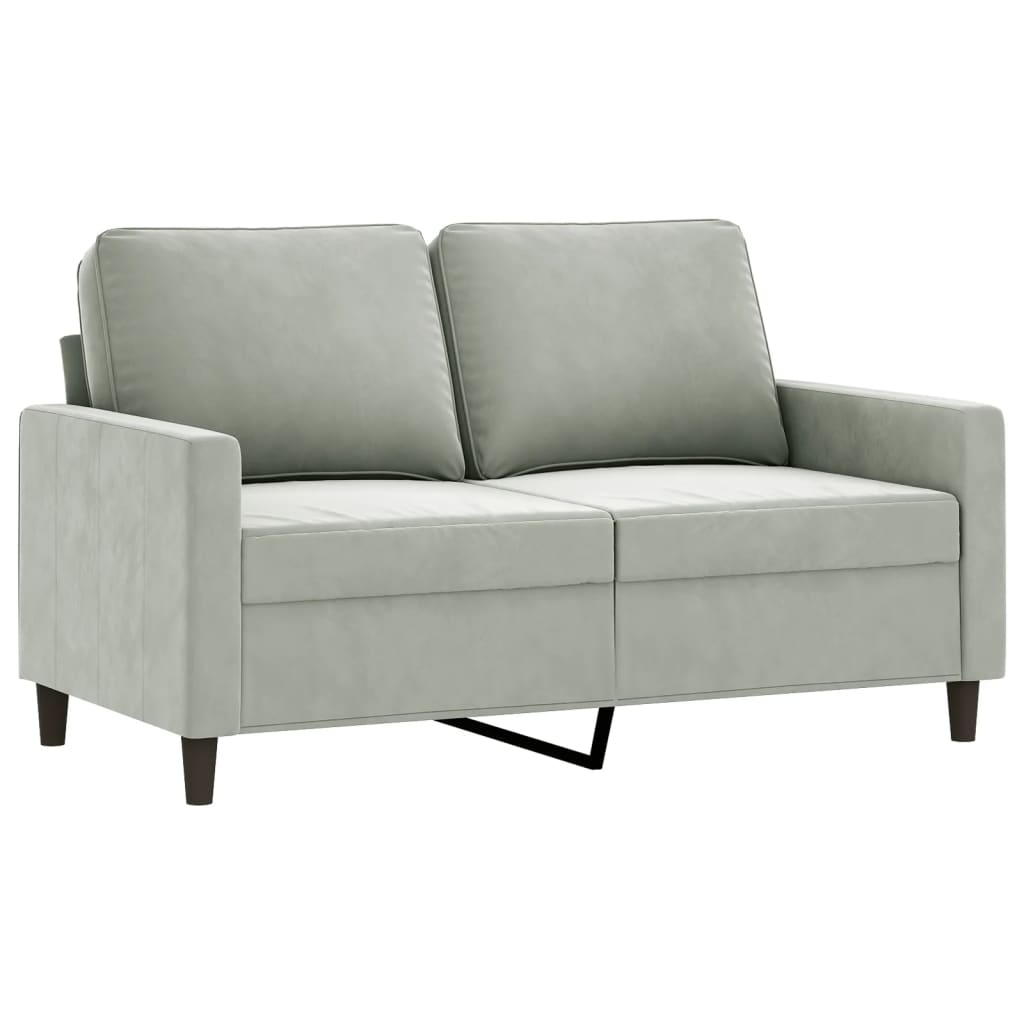 3 Pcs conjunto de sofás com almofadões veludo cinzento-claro