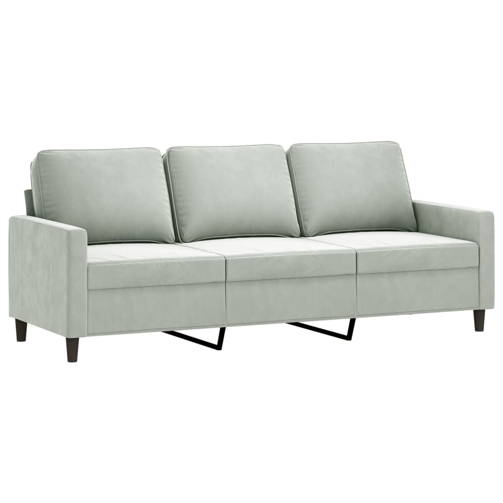 3 Pcs conjunto de sofás com almofadões veludo cinzento-claro