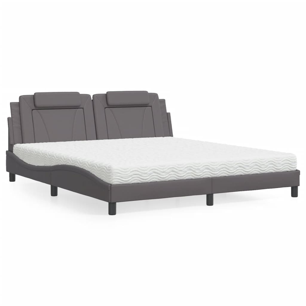 Cama viana com colchão 180x200 cm couro artificial cinza
