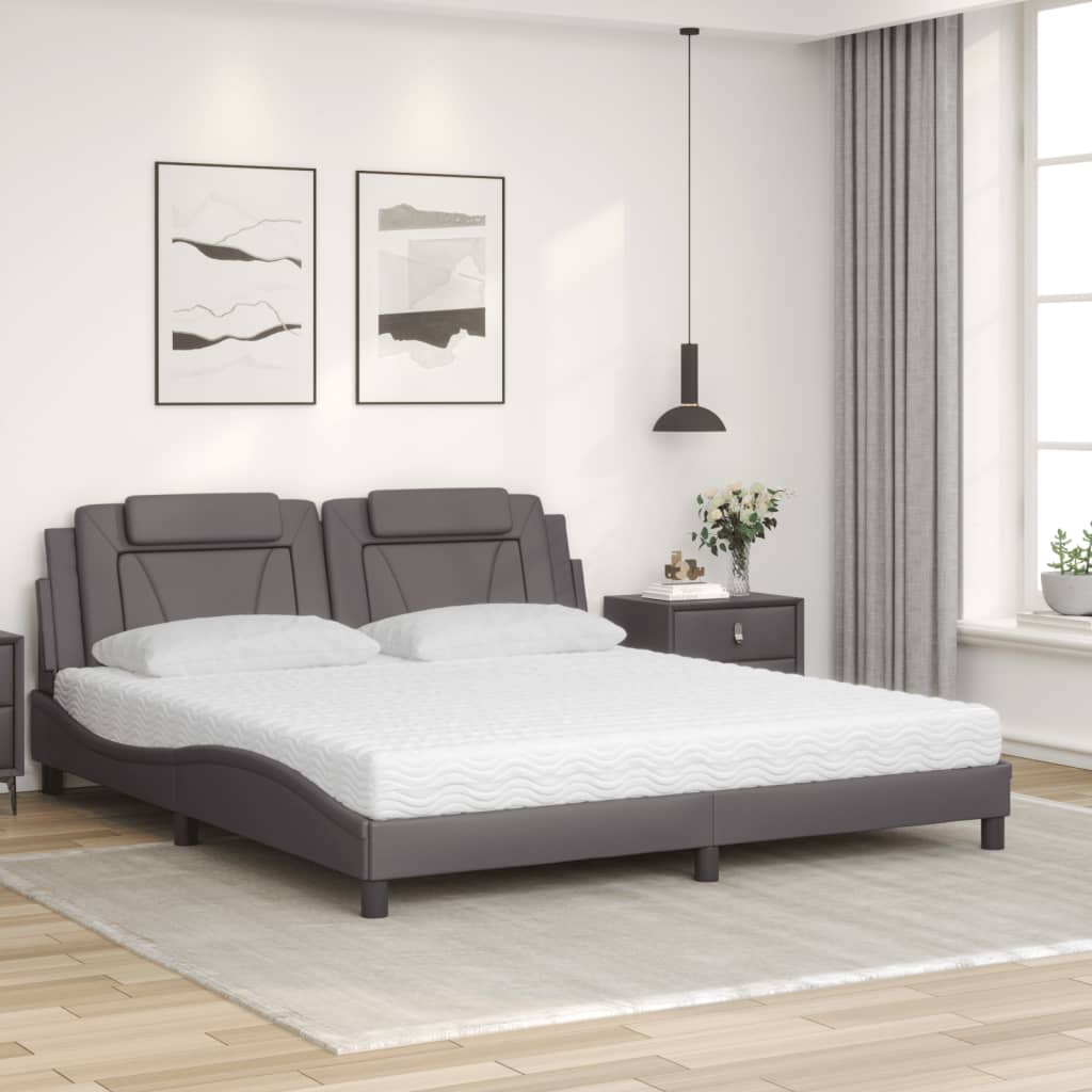 Cama viana com colchão 180x200 cm couro artificial cinza