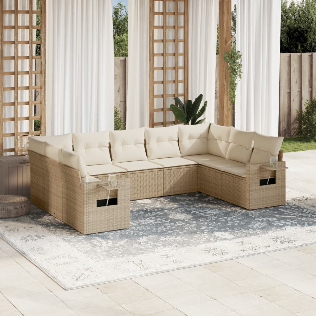 9 Pcs conjunto de sofás p/ jardim com almofadões vime PE bege