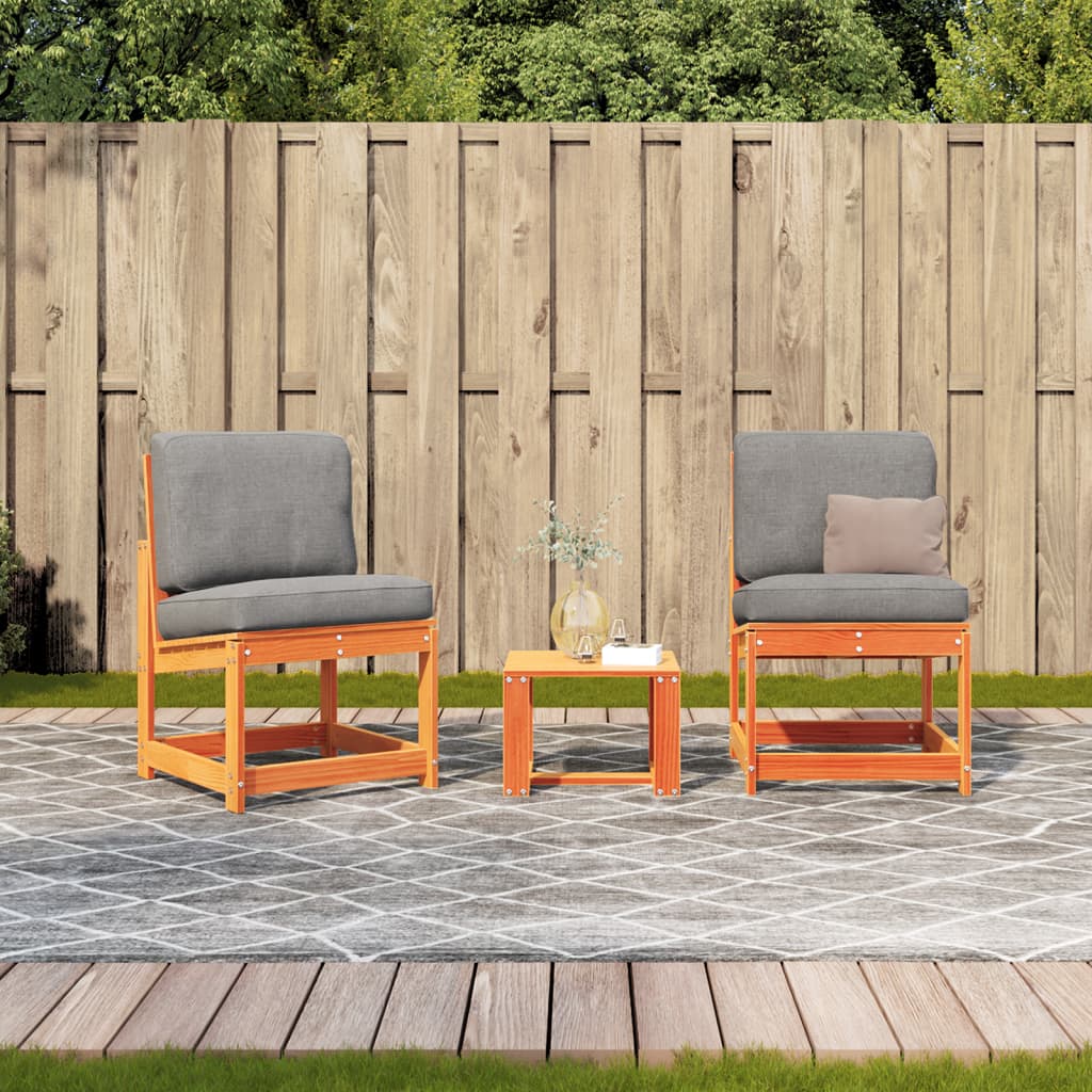 3 Pcs conjunto lounge de jardim pinho maciço castanho-mel