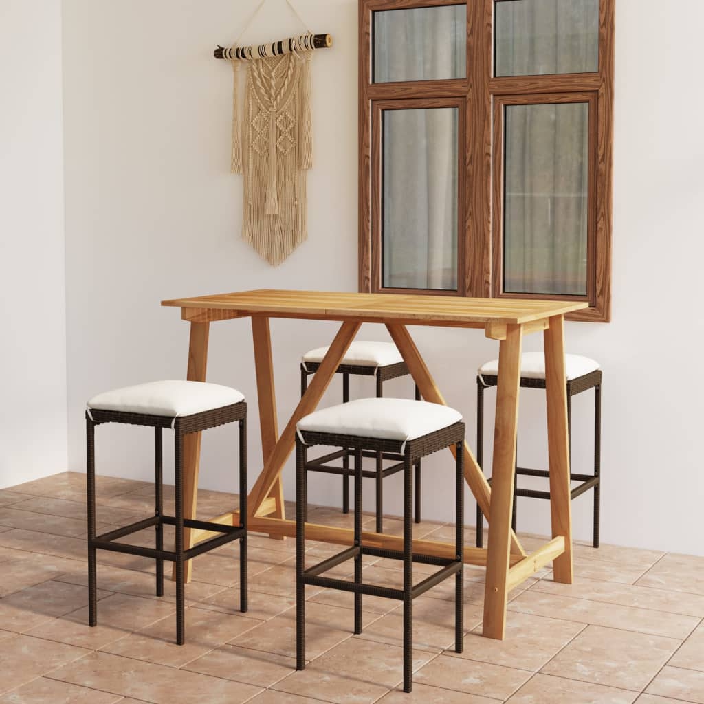 5 Pcs conjunto de bar para jardim com almofadões castanho
