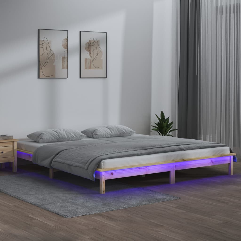 Estrutura de cama com leds 200x200 cm madeira maciça