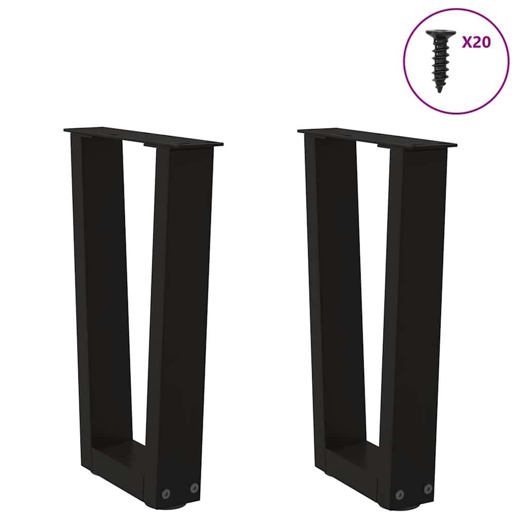 Pés para mesa de centro em v, 2 peças, preto, 38x(42-43,3) cm, aço