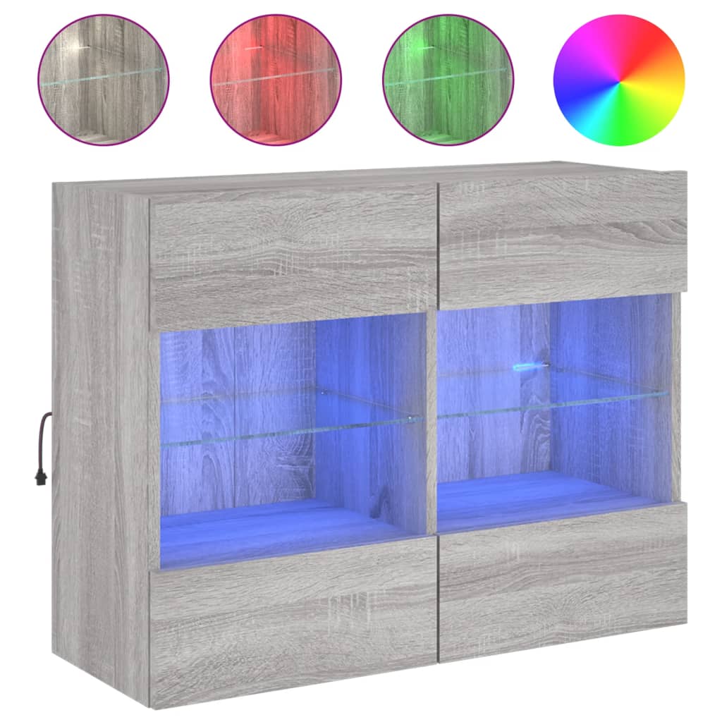 Móvel de parede p/ TV c/ luzes LED 78,5x30x60,5 cm cinza sonoma