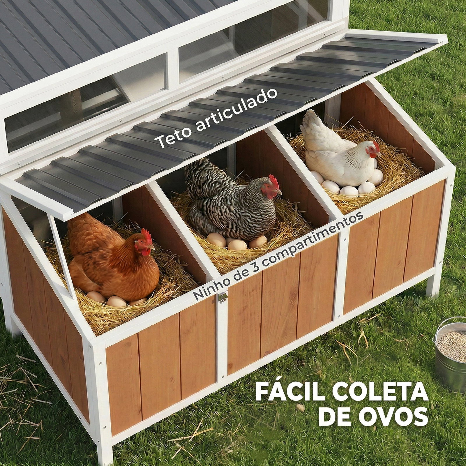 Galinheiro de madeira galinheiro de exterior para 2-4 galinhas com casa principal ninho bandeja amovivel 145x90x92 cm castanho claro
