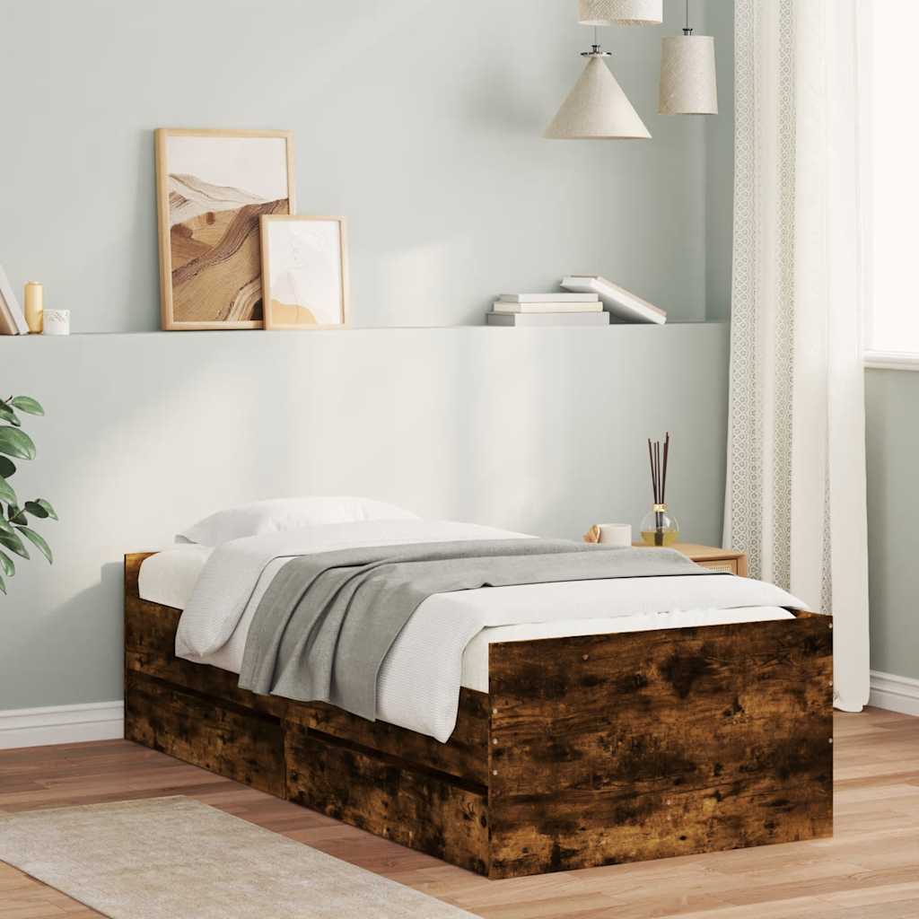 Estrutura de cama com gavetas 90x190 cm carvalho fumado