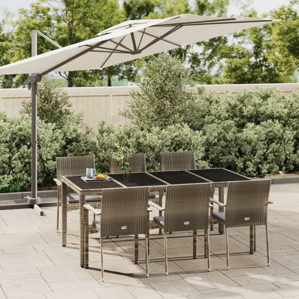 7 Pcs conjunto de jantar p/ jardim c/ almofadões vime PE cinza
