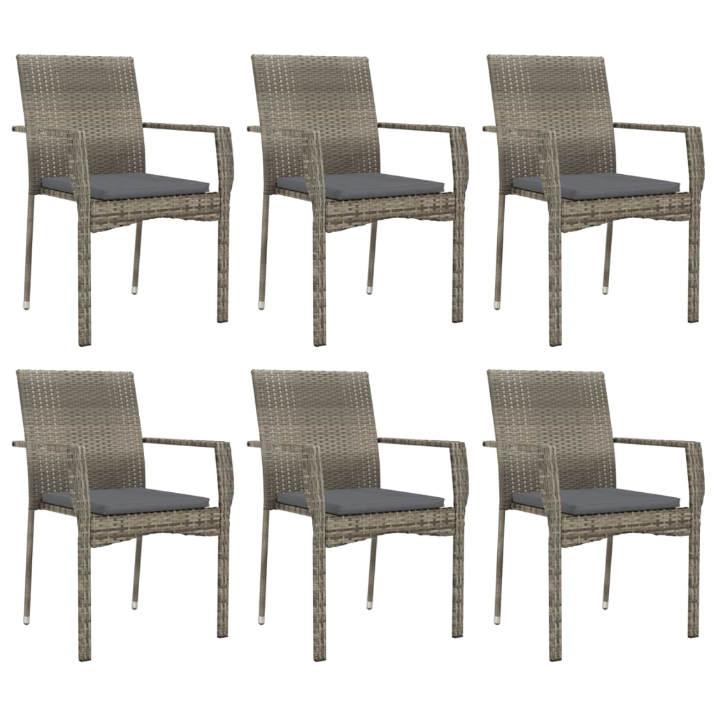 7 Pcs conjunto de jantar p/ jardim c/ almofadões vime PE cinza