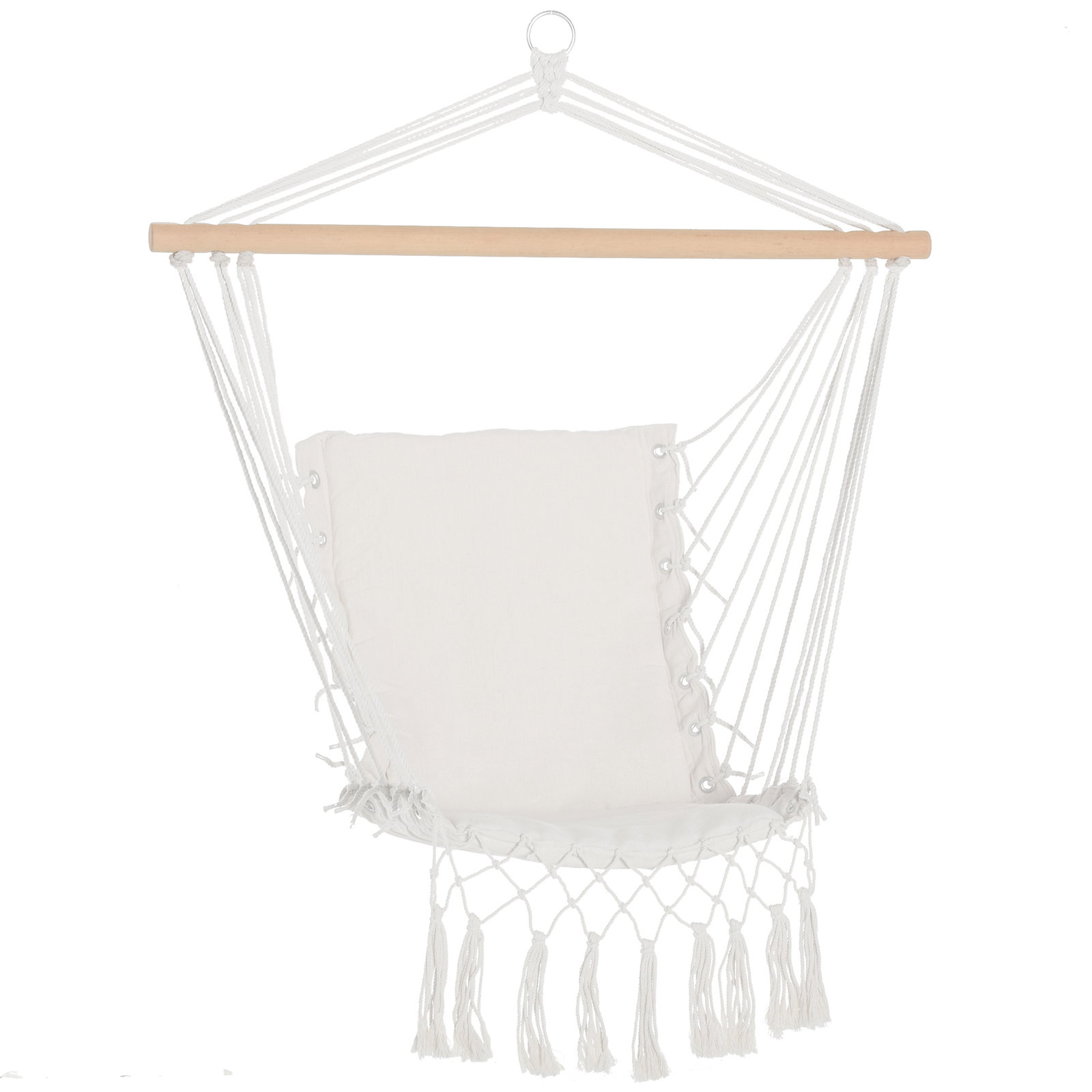 Cadeira suspensa com borlas cadeira rede suspensa de algodão capacidade 120 kg estilo moderno para exterior 90x50 cm bege