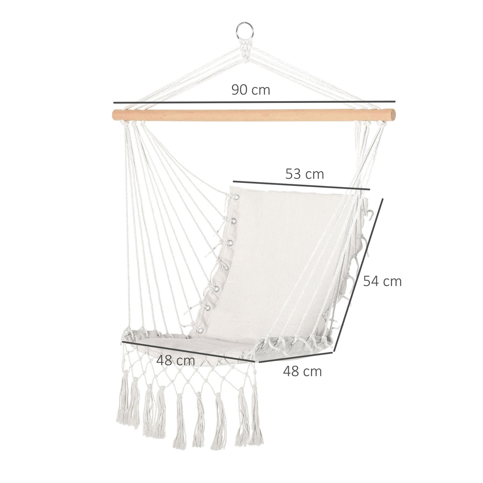 Cadeira suspensa com borlas cadeira rede suspensa de algodão capacidade 120 kg estilo moderno para exterior 90x50 cm bege