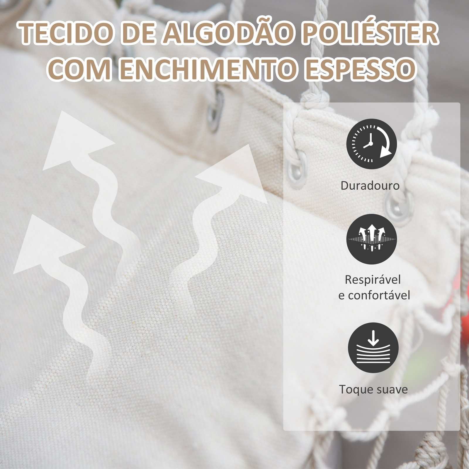 Cadeira suspensa com borlas cadeira rede suspensa de algodão capacidade 120 kg estilo moderno para exterior 90x50 cm bege