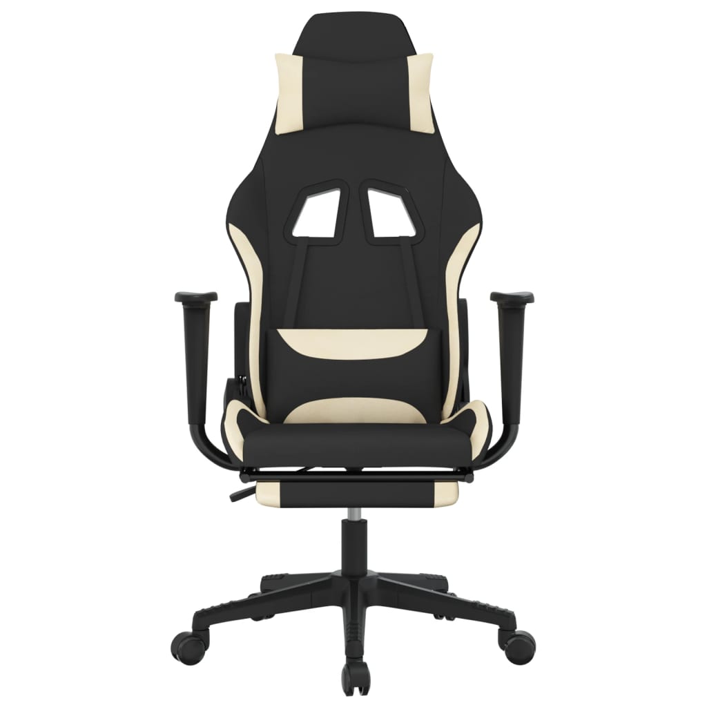 Cadeira de gaming c/ apoio para os pés tecido preto e creme