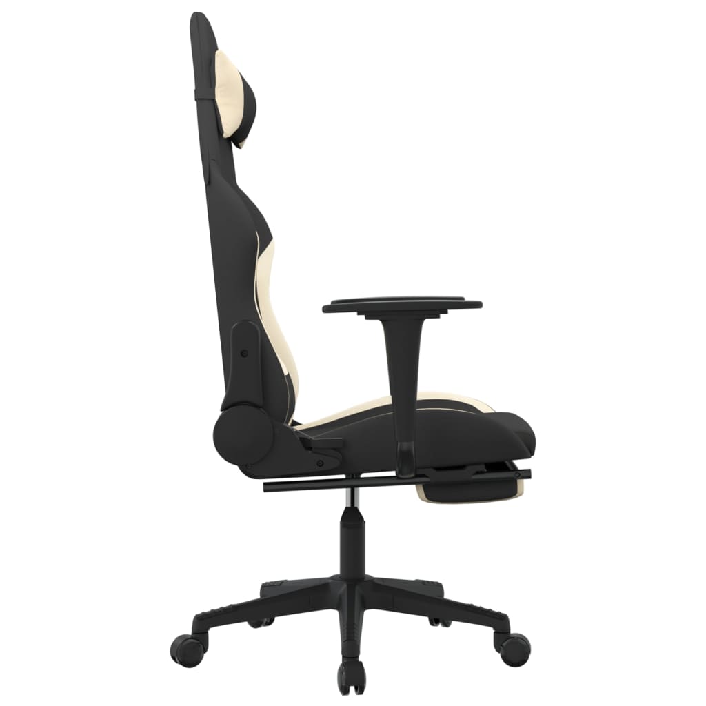 Cadeira de gaming c/ apoio para os pés tecido preto e creme