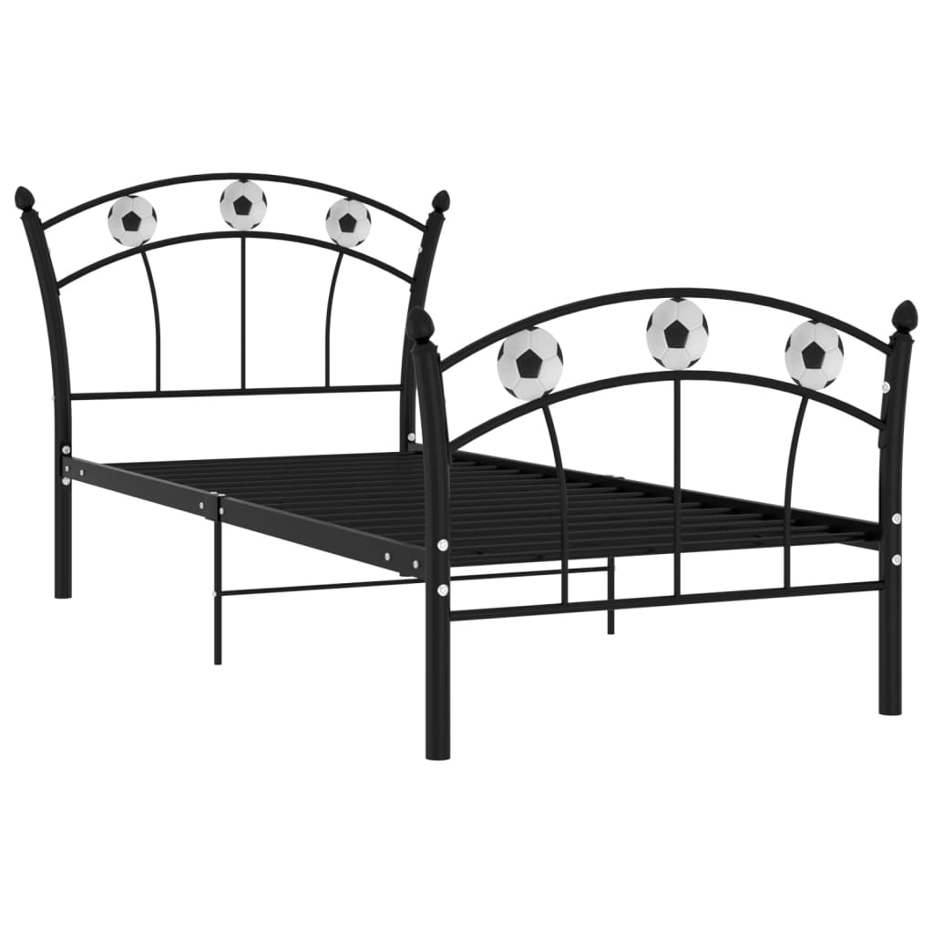 Estrutura de cama com design de futebol 90x200 cm metal preto