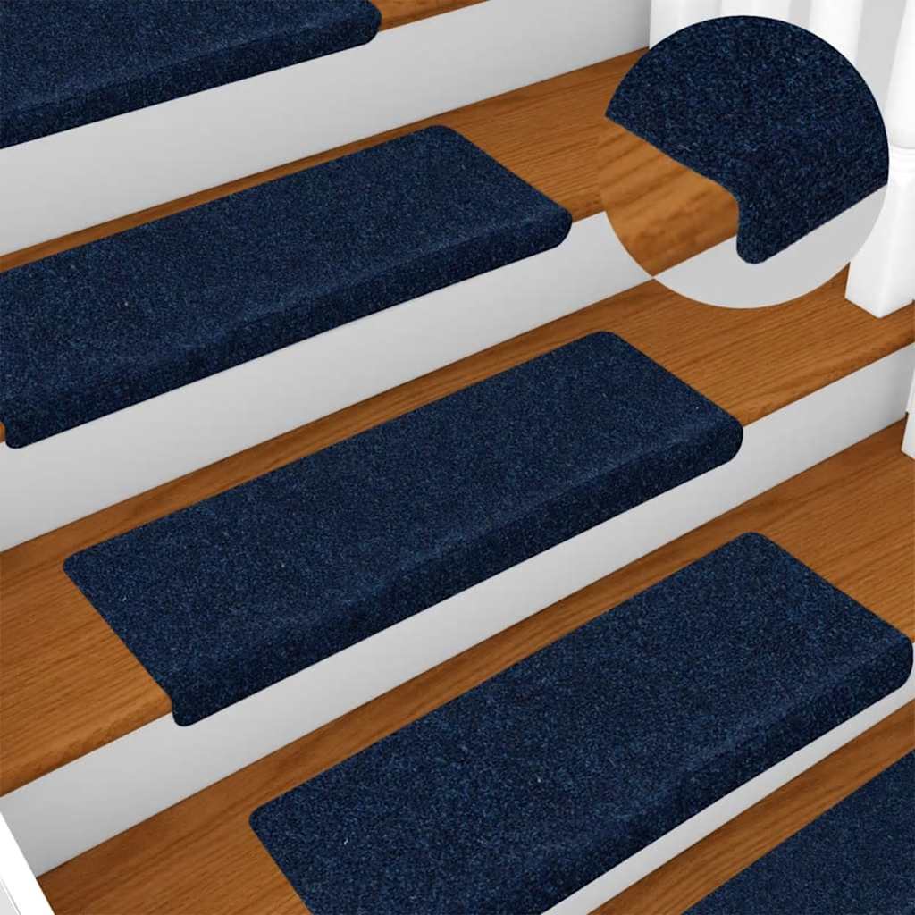 Tapetes de escada autoadesivos 30 peças 65x21x4 cm azul marinho com borda retangular