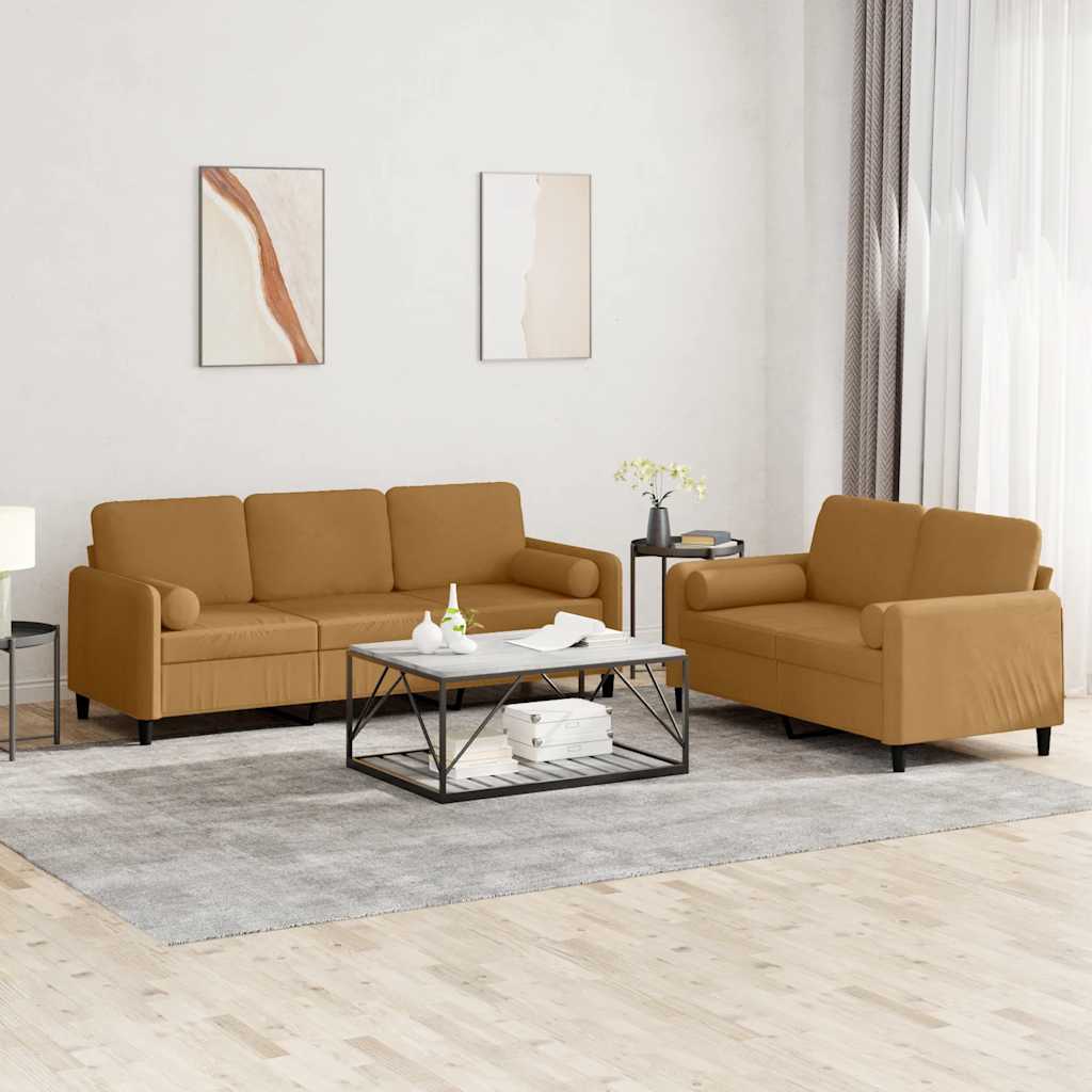 2 Pcs conjunto de sofás com almofadas veludo castanho