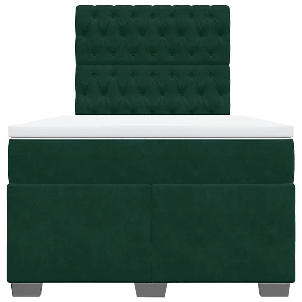 Cama boxspring com colchão 120x200 cm veludo verde-escuro