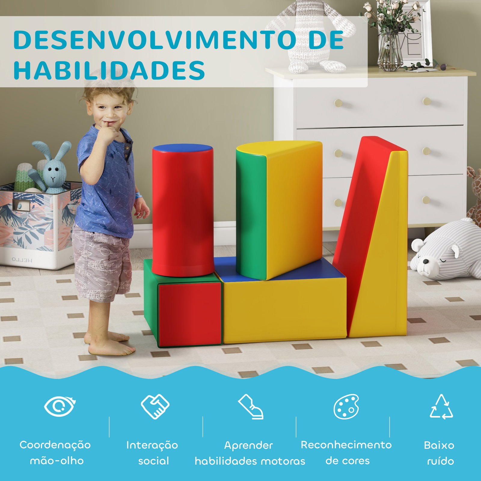 Conjunto de 5 blocos de psicomotricidade para crianças blocos de construção brinquedo para aprendizagem multicor